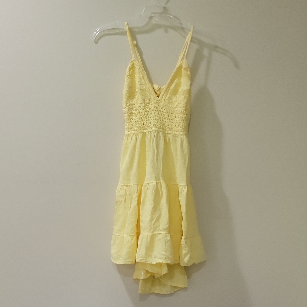Yellow High-Low Sundress with V-Neck Spaghetti Straps